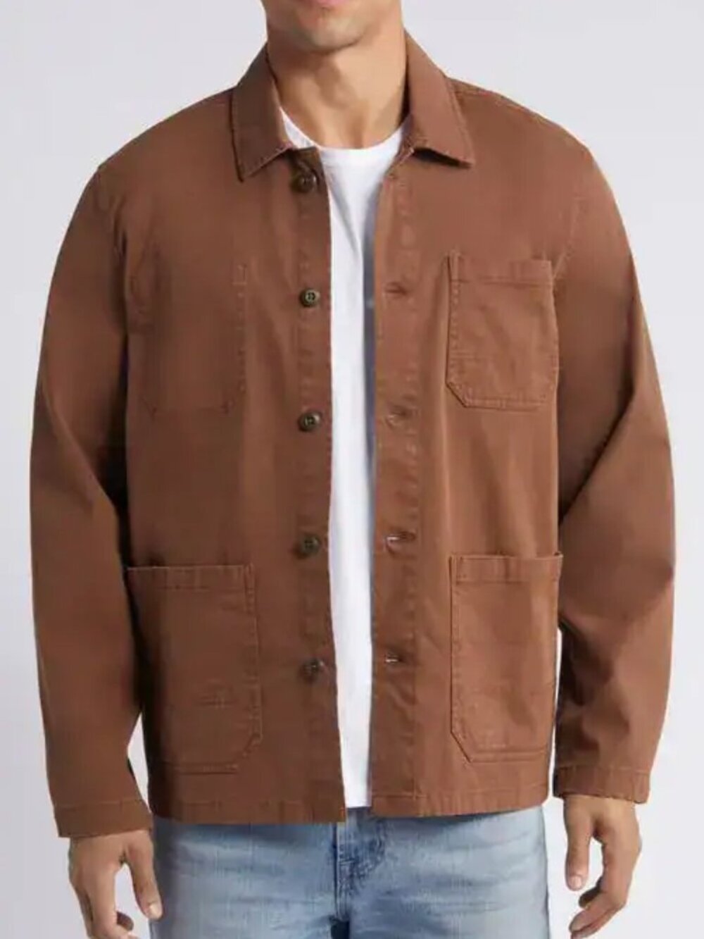 Faherty Twill shirt jacket brown Shacket snap patch pockets Chore men new Medium